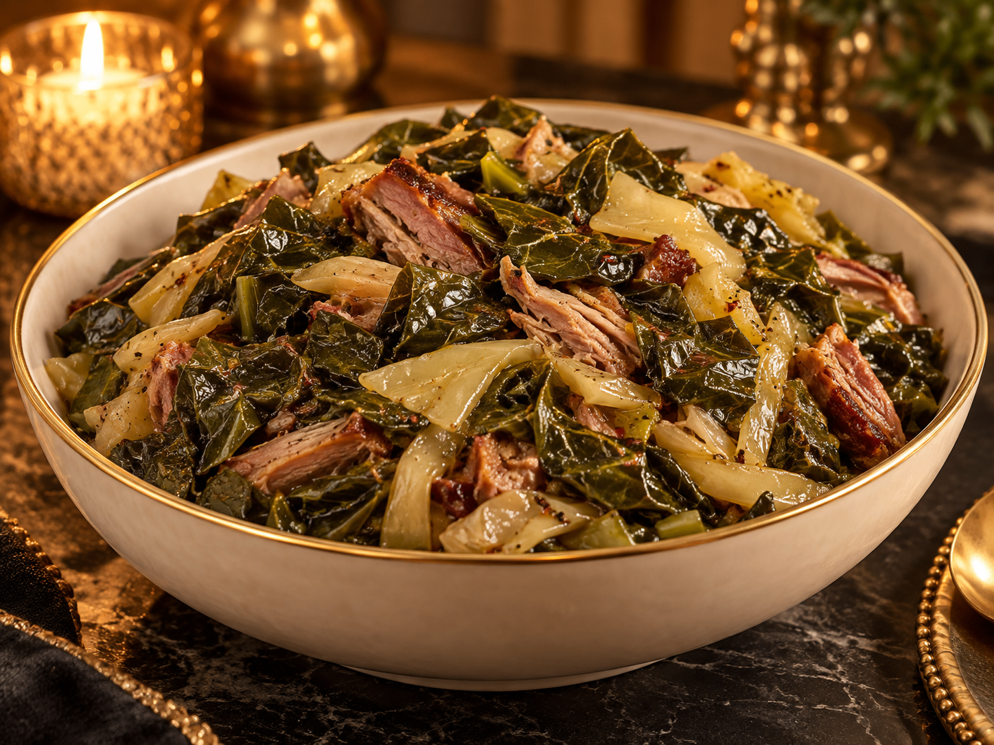 Famous Collard & Cabbage Greens with Smoked Turkey — sample presentation